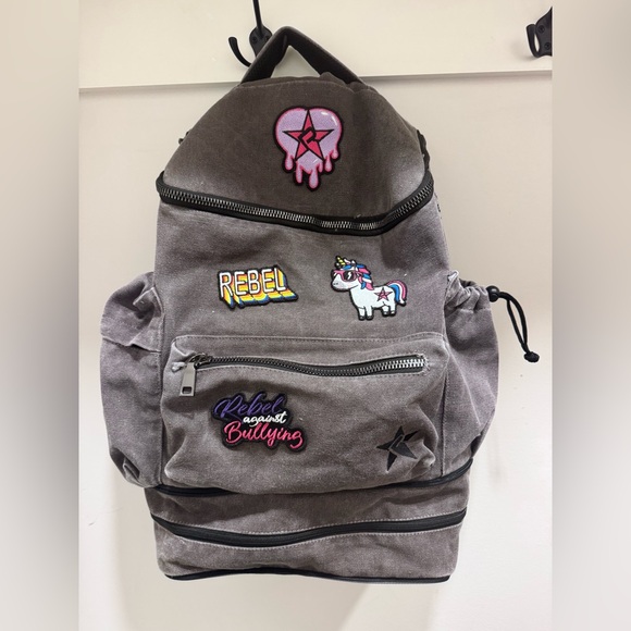 Rebel Athletic Gray Backpack with Colorful Patches